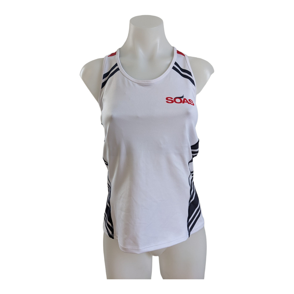 SOAS Womens Size Large Running Tri Tank White Racerback Cycling Pockets